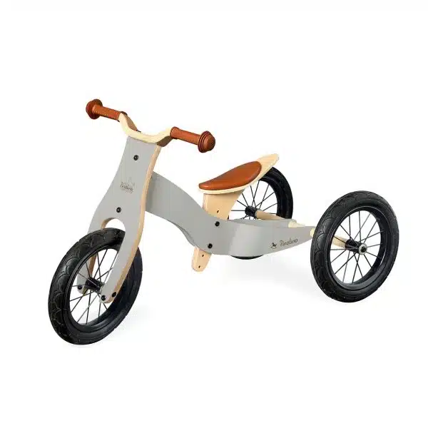 Pinolino Oskar løbe-trehjulet cykel til børn i grå og natur med punkterfrie EVA-dæk.