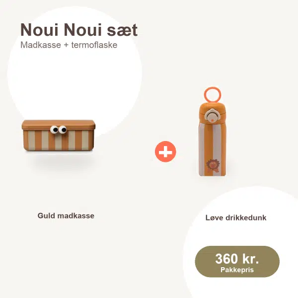 Noui Noui guld madkasse og løve drikkedunk sæt til børn