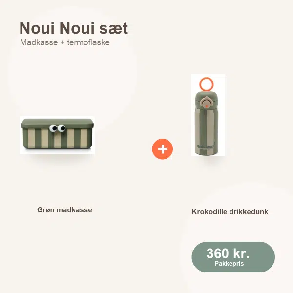 Noui Noui madkasse og drikkedunk sæt – Grøn/Krokodille Noui Noui grøn madkasse og krokodille drikkedunk sæt til børn