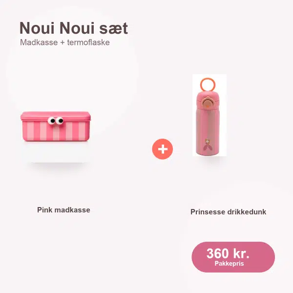 Noui Noui madkasse og drikkedunk sæt – Pink/Prinsesse Noui Noui pink madkasse og prinsesse drikkedunk sæt til børn