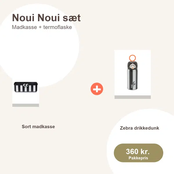 Noui Noui sort madkasse og zebra drikkedunk sæt til børn