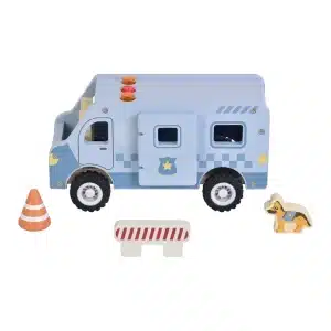 Blå Kinder and Kids politibil med politiudstyr og hund
