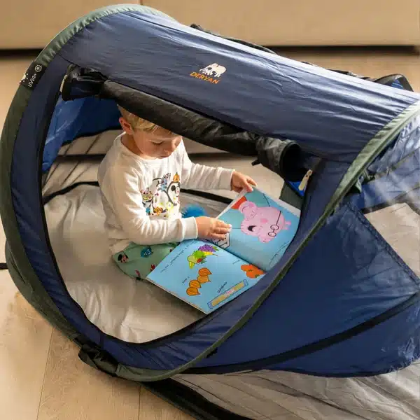 DERYAN Peuter Luxe rejseseng Navy med selvoppustelig madras