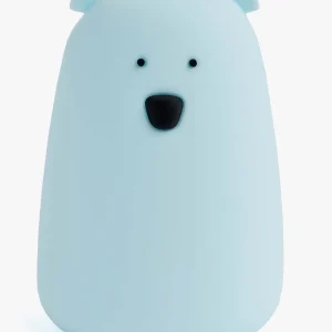 Blå Rabbit & Friends Store Bjørn natlampe i silikone set forfra på hvid baggrund.