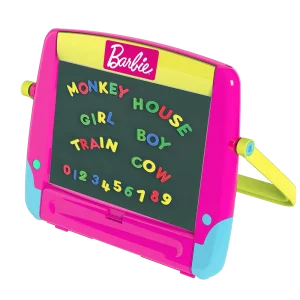 Barbie staffeli 4 i 1 med sort tavle og farvede magnetbogstaver og tal