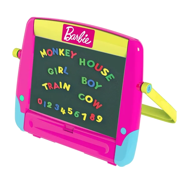 Barbie staffeli 4 i 1 med sort tavle og farvede magnetbogstaver og tal