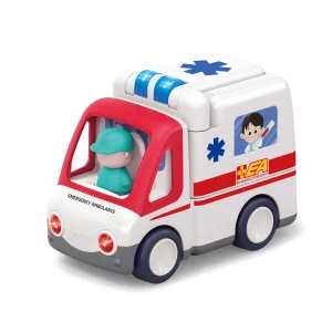 Ambulance med lys og musik fra Kinder and Kids med figurer og båre