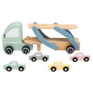 Biltransporter i træ med fire biler fra Kinder and Kids – produktbillede 2