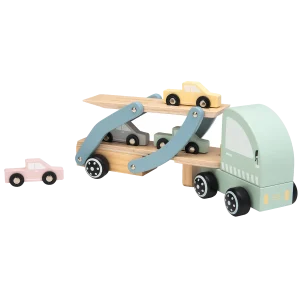 Biltransporter i træ med fire biler fra Kinder and Kids – produktbillede 3