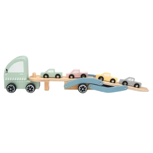 Biltransporter i træ med fire biler fra Kinder and Kids – produktbillede 4