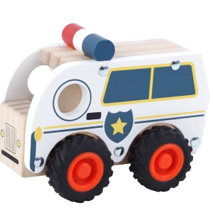 Politibil i træ med gummidæk fra Kinder and Kids til fantasifuld rolleleg