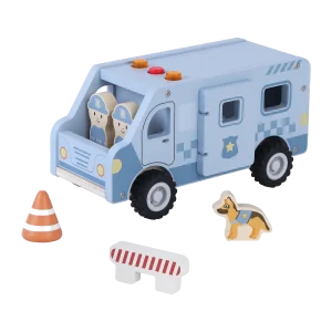 Politibil med lyd i træ fra Kinder and Kids med politihund og figurer