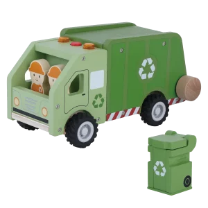 Skraldebil med lyd i træ fra Kinder and Kids med figurer og container