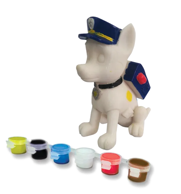 Chase-figur og seks malerbøtter til Paw Patrol malersæt til børn