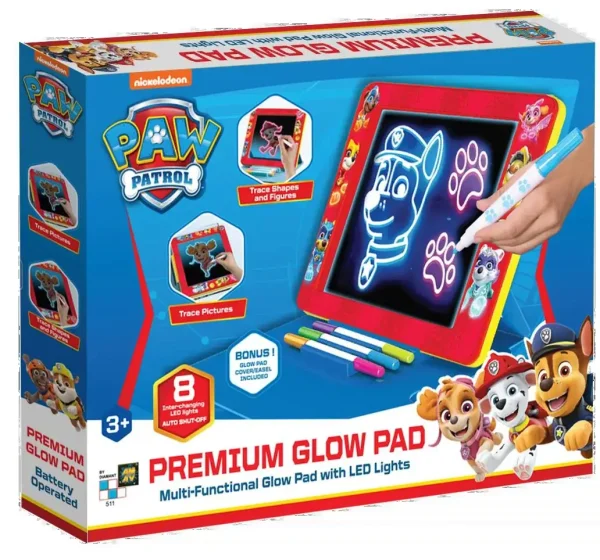 Paw Patrol Premium Glow Pad i blå æske – LED tegnetavle til børn med hundehelte