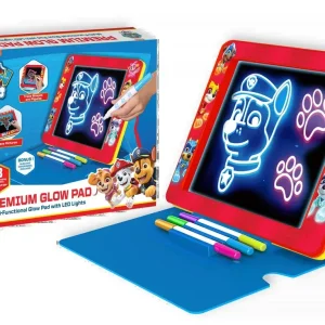 Rød Premium Glow Pad med blåt omslag, tusser og emballage – Paw Patrol Premium Glow Pad