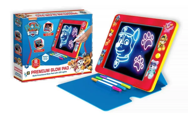Rød Premium Glow Pad med blåt omslag, tusser og emballage – Paw Patrol Premium Glow Pad
