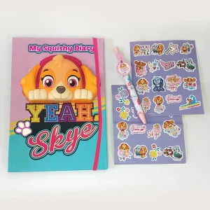 Skye-dagbog sammen med et ark Paw Patrol-klistermærker – Paw Patrol dagbog