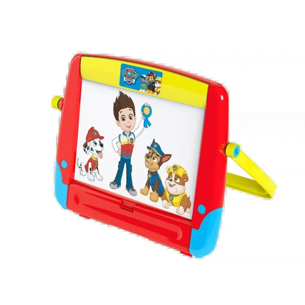 Rødt staffeli med farvelagte Paw Patrol-motiver og gul støtte – Paw Patrol staffeli 4 i 1