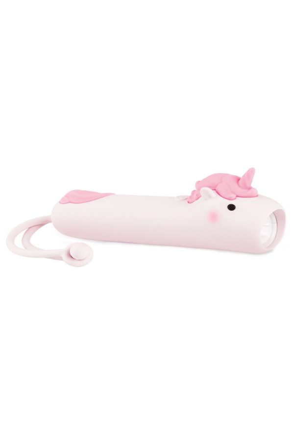 Rabbit & Friends lommelygte Pinky – genopladelig lommelygte til børn i hvid og lyserød set fra siden