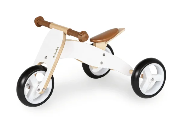 Pinolino Charlie løbecykel hvid – trehjulet balancecykel til små børn med brune håndtag og sadel