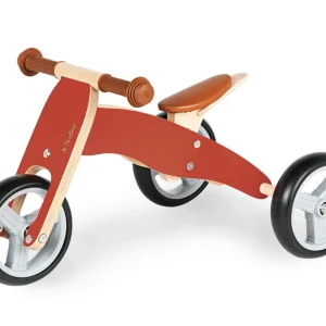 Pinolino Charlie løbecykel rød – lille kombicykel i træ med tre hjul og naturfarvet forgaffel
