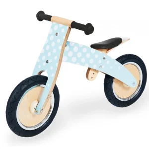 Pinolino Fridolin løbecykel – blåt stel med hvide prikker set skråt forfra