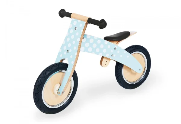 Pinolino Fridolin løbecykel – blåt stel med hvide prikker set skråt forfra