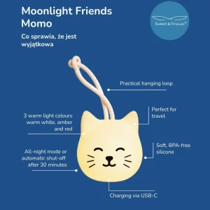 Moonlight Friends Cat Momo natlampe med praktisk ophæng