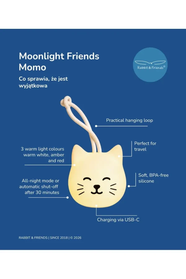 Moonlight Friends Cat Momo natlampe med praktisk ophæng