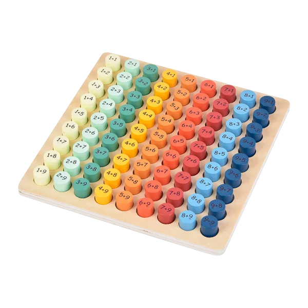 Kinder and Kids regnetavle med farvede plusstykker set skråt