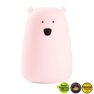 Store Bjørn natlampe lyserød fra Rabbit & Friends set forfra