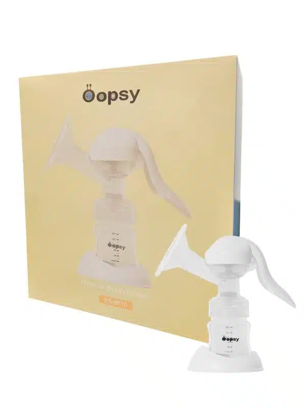 Oopsy manuel brystpumpe foran den gule emballage, model XB-8610
